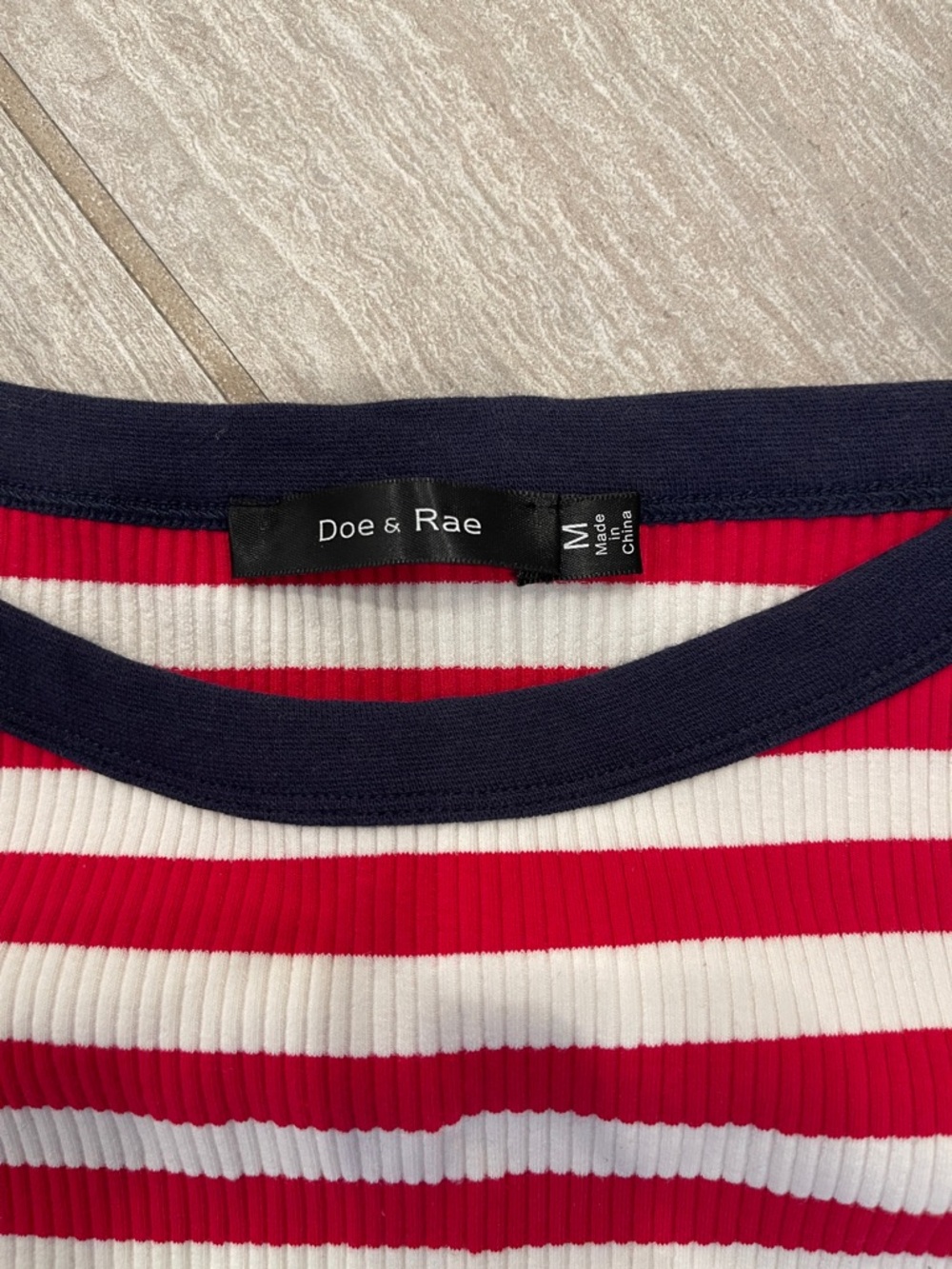 Doe & Rae Red and White Striped Tank with Navy Trim - Picture 2 of 3